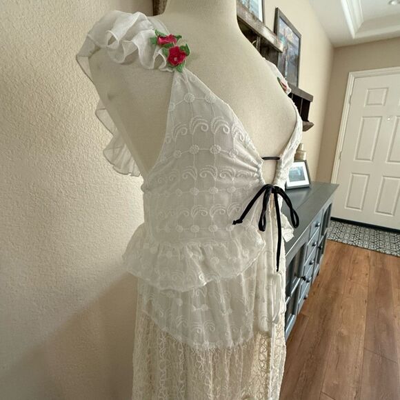 NWT Free People Womens Tie Front Embroidered Tiered Selena Maxi Top Ivory Small - Picture 7 of 16